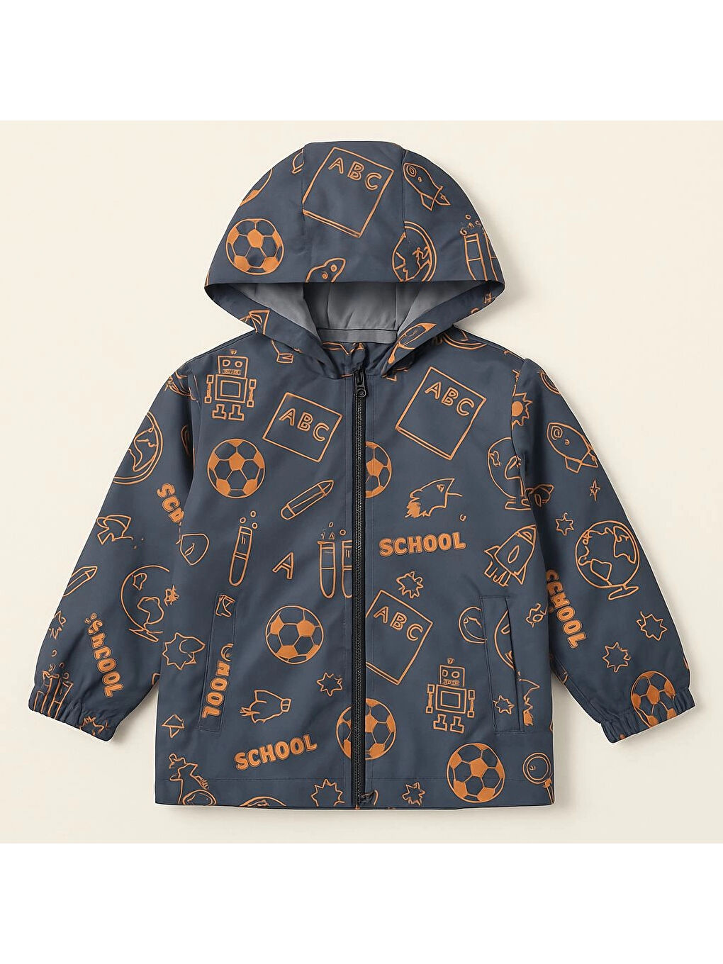 Gri School Desen Erkek Çocuk Yağmurluk 3337