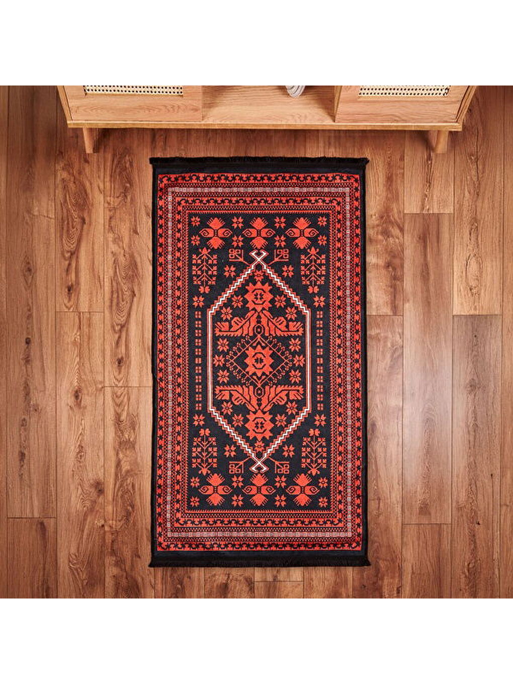 Soft Ruby Afgan Desenli Halı - Kırmızı - 80x150 cm-1