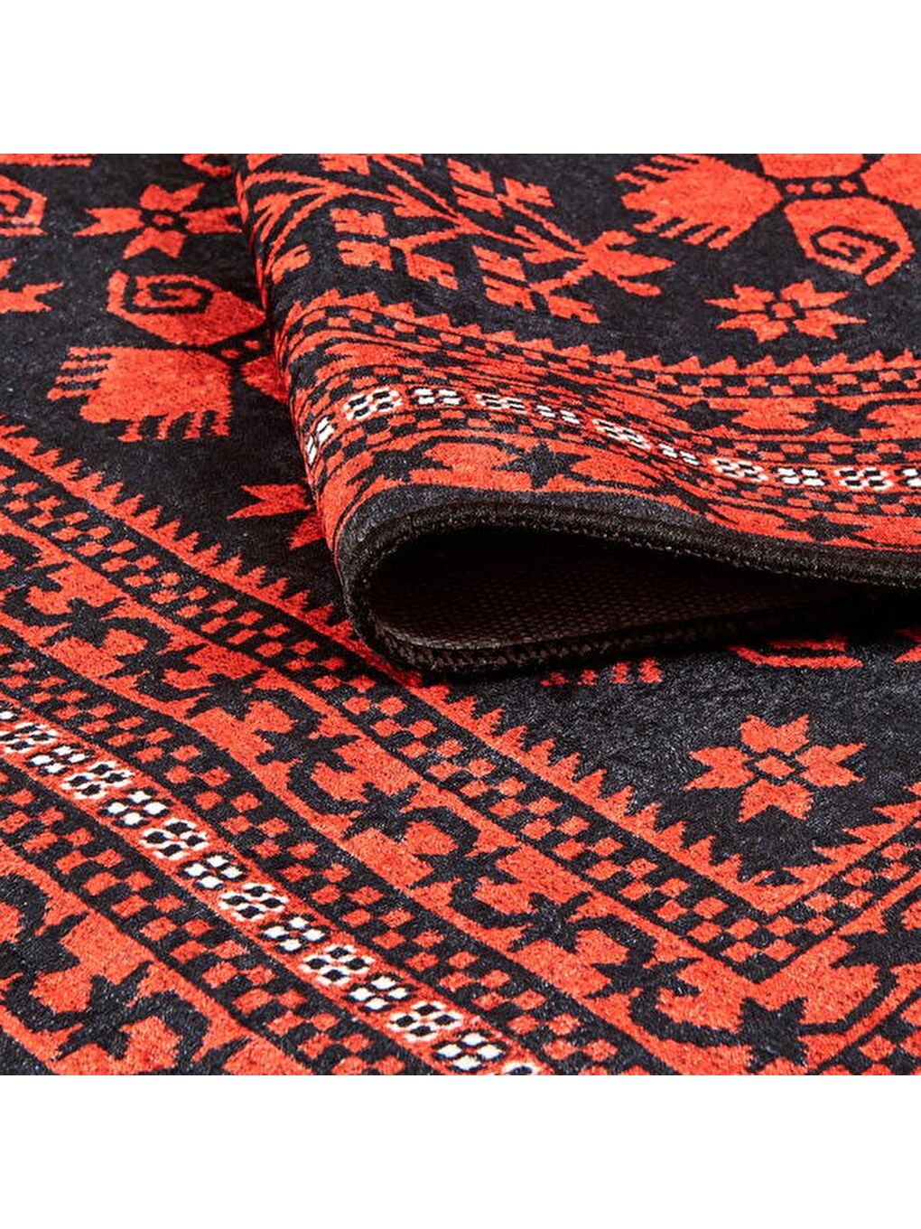 Soft Ruby Afgan Desenli Halı - Kırmızı - 80x150 cm-3