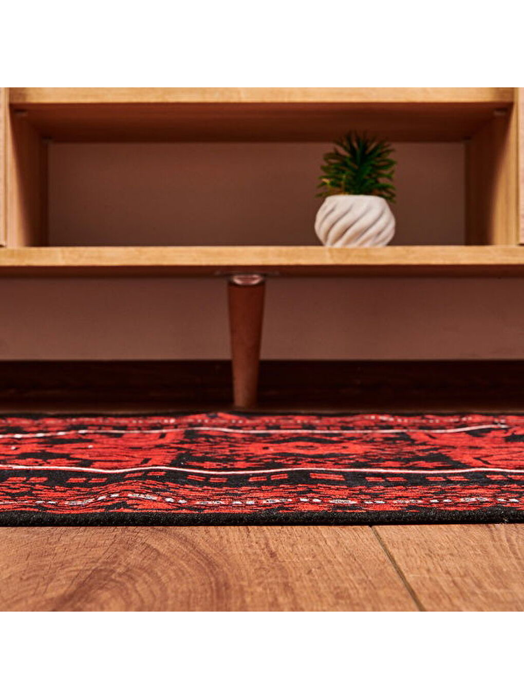 Soft Ruby Afgan Desenli Halı - Kırmızı - 80x150 cm-4