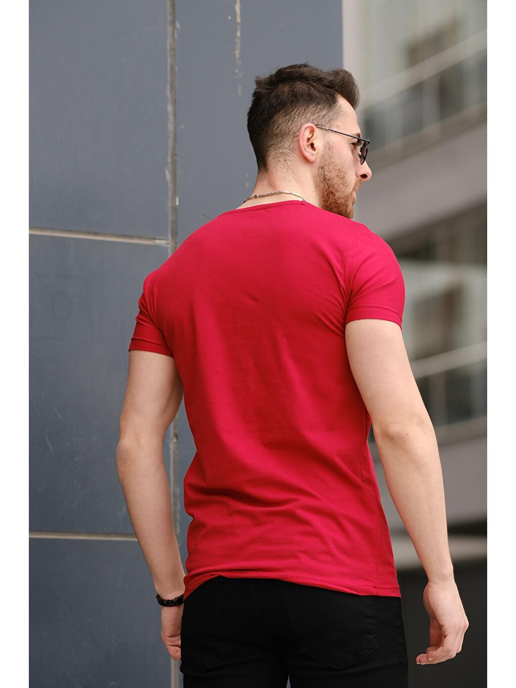 Bordo Army Nakışlı Slim Fit Likralı Erkek Tişört-2