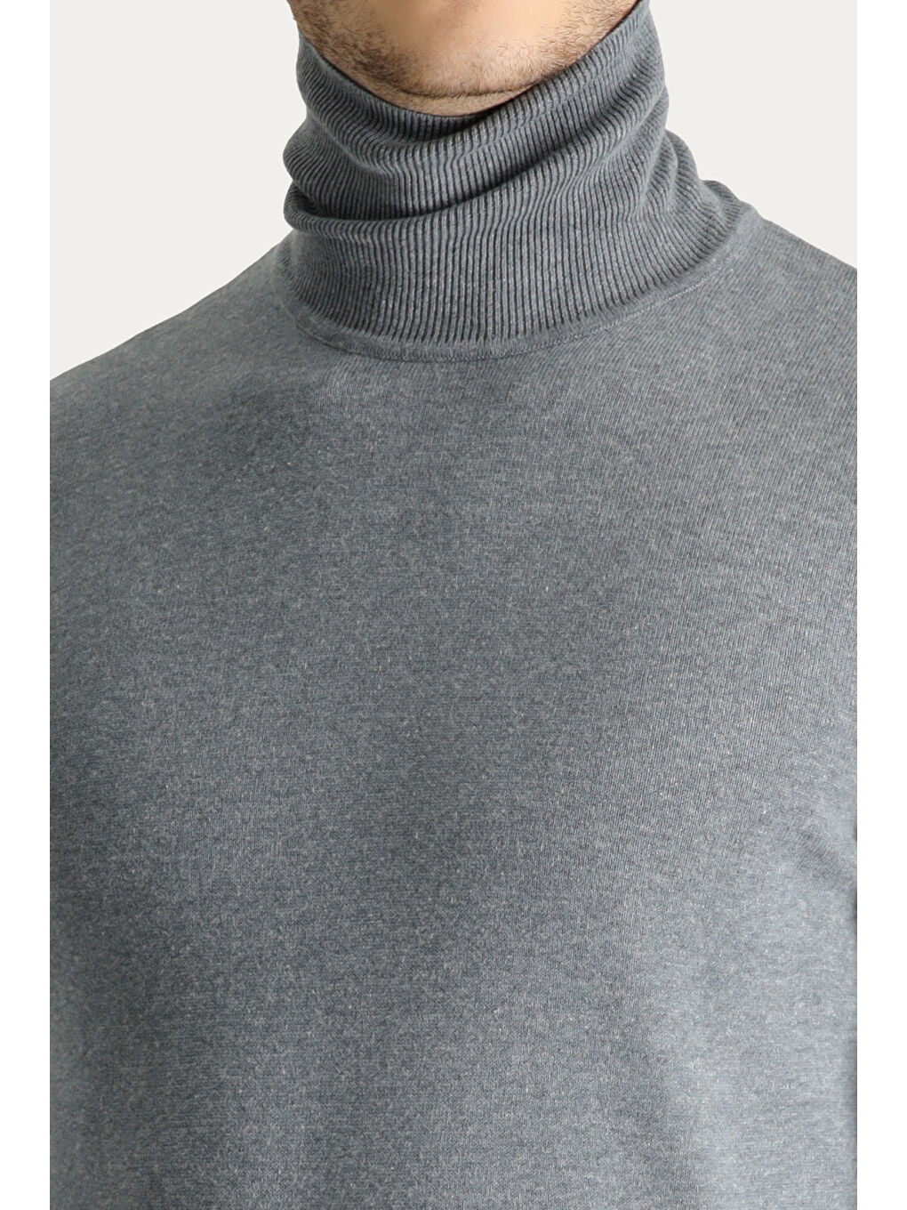 Gri Balıkçı Yaka Regular Fit Pamuklu Triko Büyük Beden Kazak-4