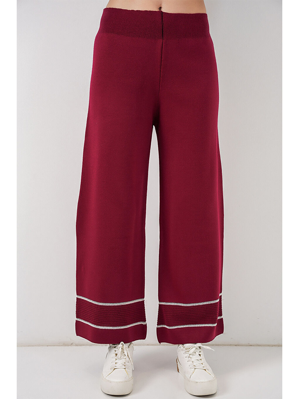 Kadın Çizgili Oversize Triko İkili Takım 15957 - Bordo-1