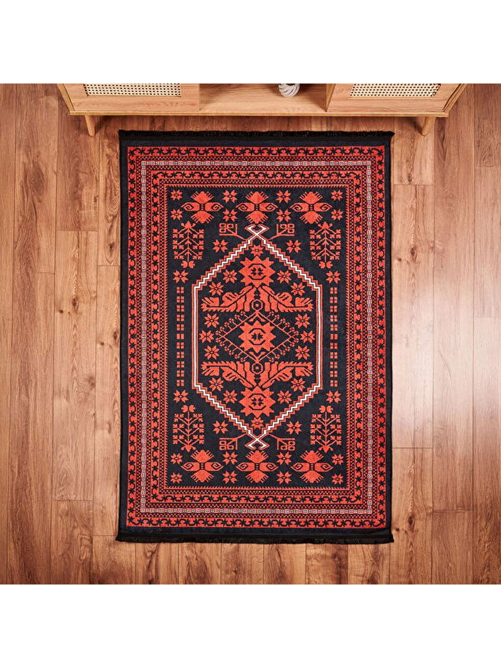 Soft Ruby Afgan Desenli Halı - Kırmızı - 120x180 cm-1