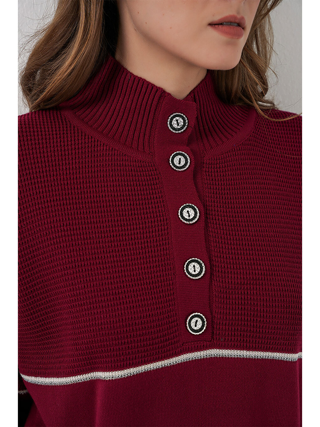 Kadın Çizgili Oversize Triko İkili Takım 15957 - Bordo-4