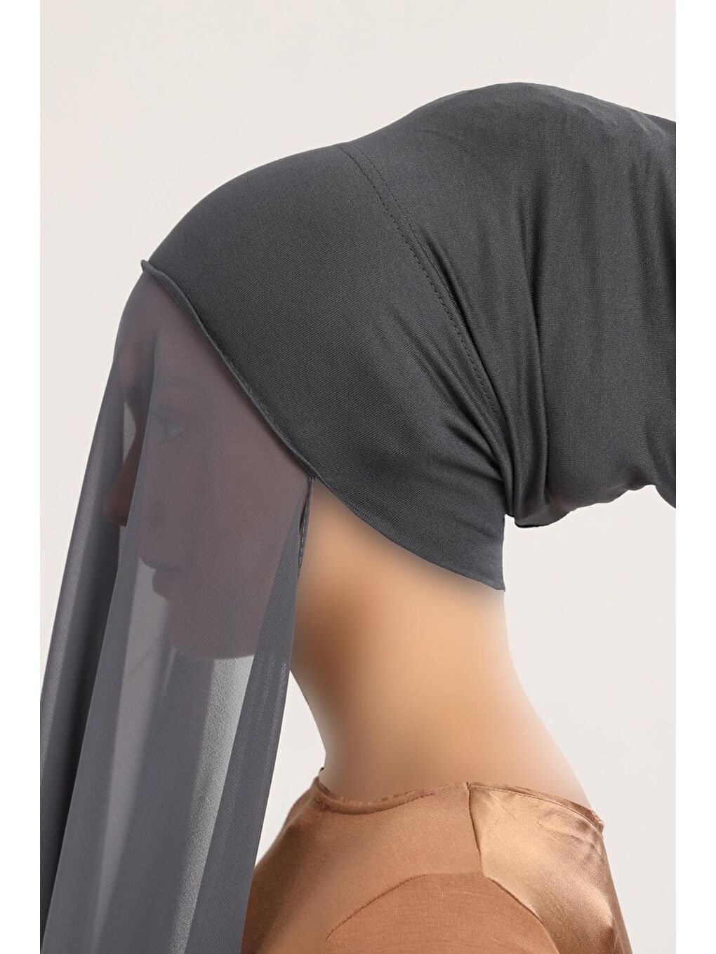 Gri Hazır Pratik Lüks Boru Boneli Şifon Şal-2