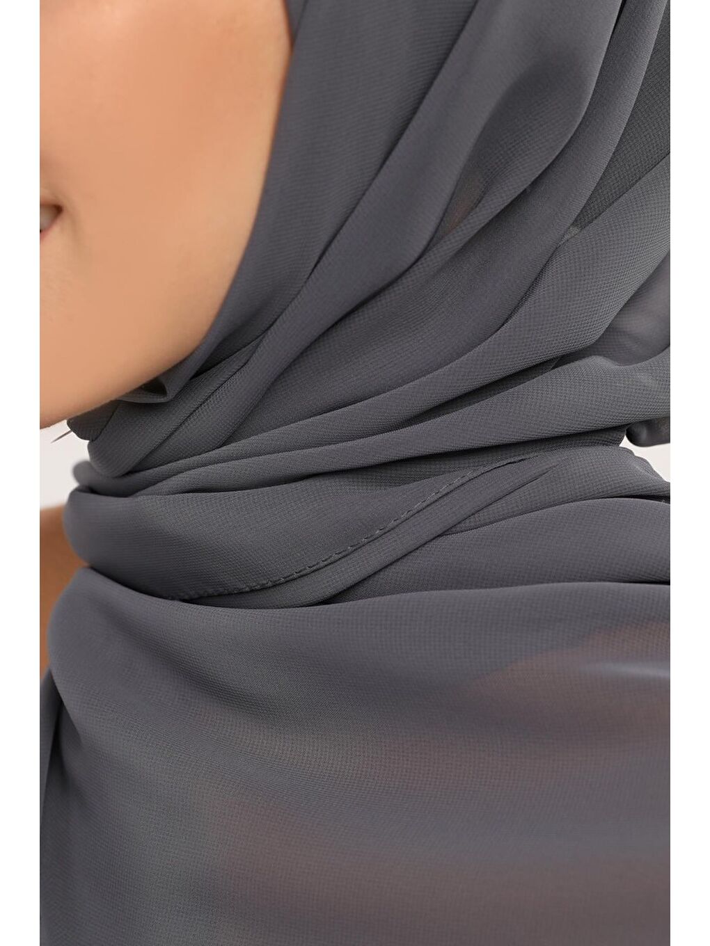 Gri Hazır Pratik Lüks Boru Boneli Şifon Şal-3