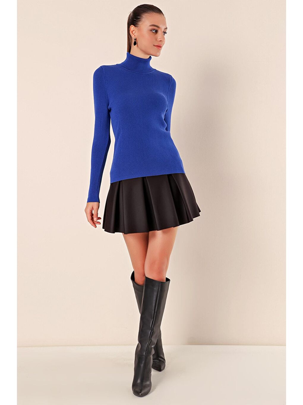 Mavi 15825 Boğazlı Triko Kazak - Saks-1