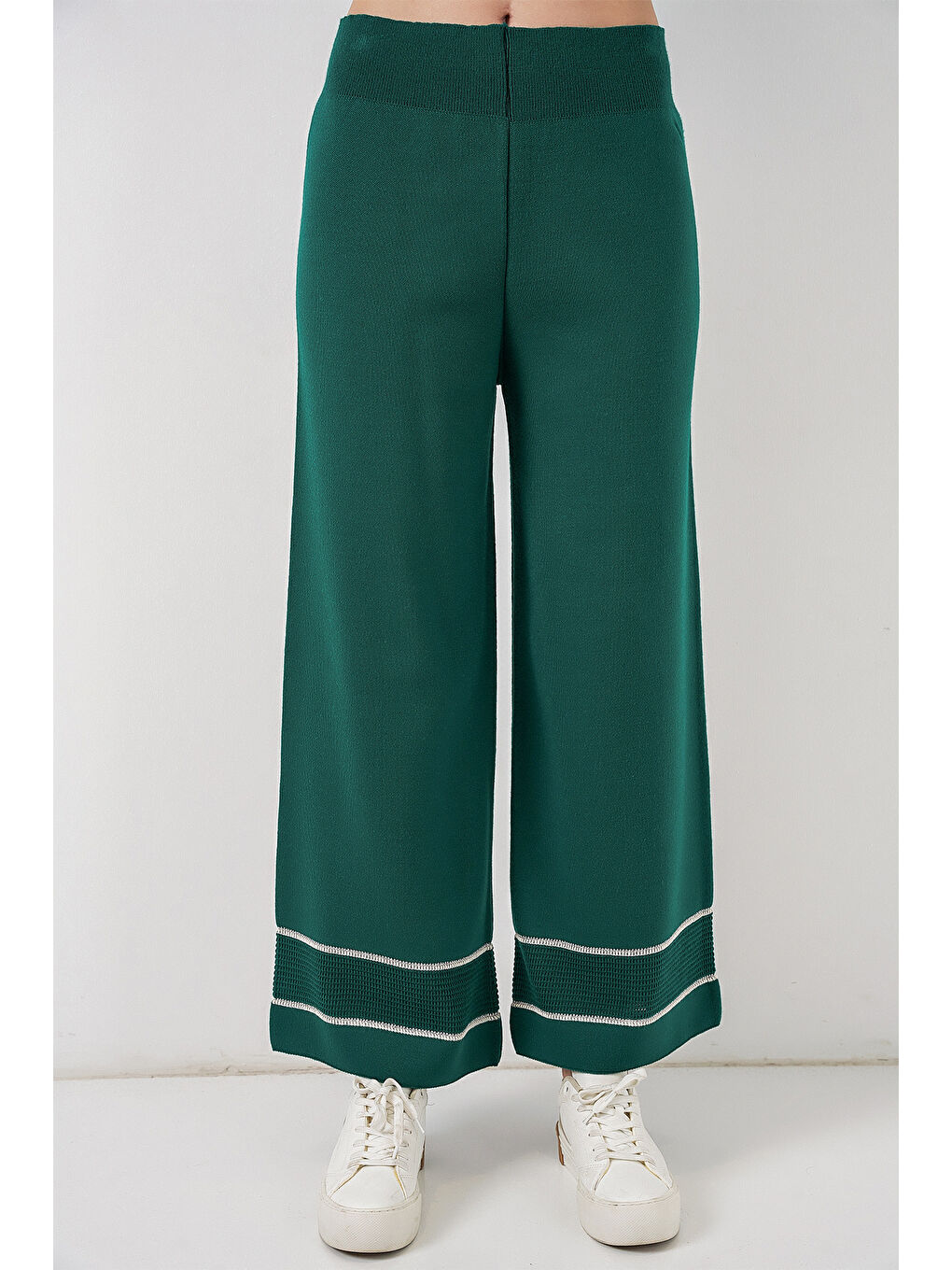 Kadın Çizgili Oversize Triko İkili Takım 15957 - Zümrüt Yeşili-1