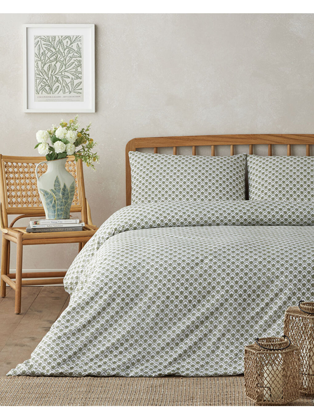 Chic Bloom Kolay Ütülenir Çift Kişilik Nevresim Takımı 200x220 cm Yeşil-1