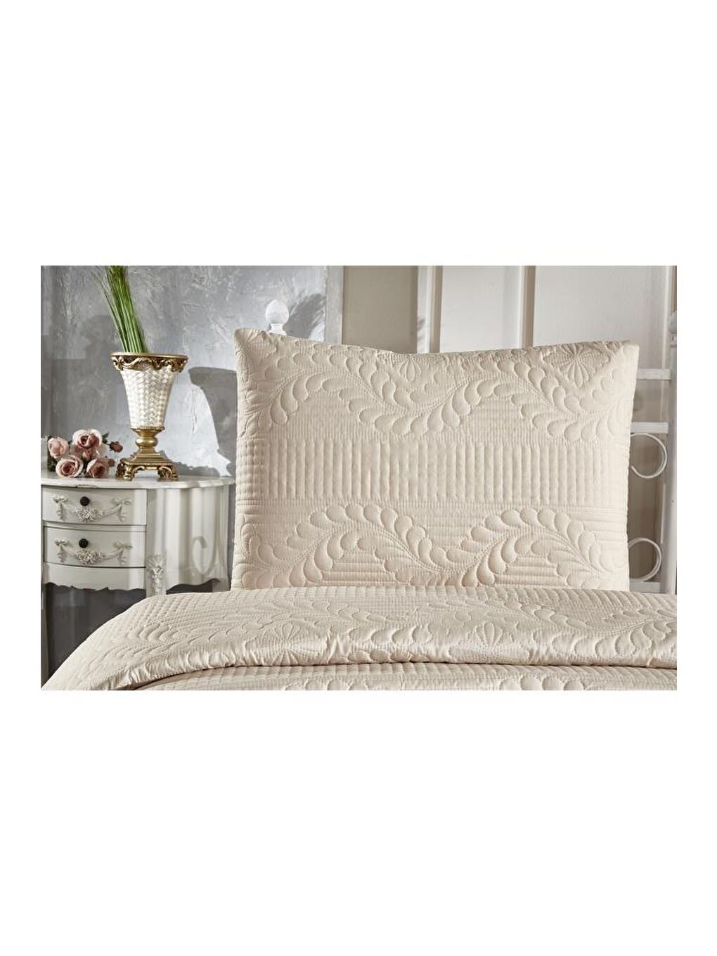 Karışık Ultrasonik Kapitoneli Sena Tek Kişilik Yatak Örtüsü Açık Cappucino-3