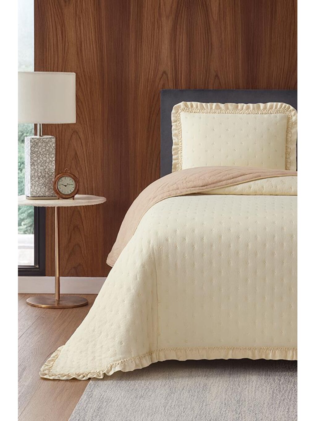 Karışık Lisbon Elyaf Dolgulu Tek Kişilik 180x240 Cm Yatak Örtüsü Cappucino