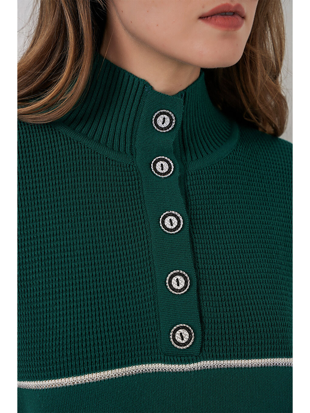 Kadın Çizgili Oversize Triko İkili Takım 15957 - Zümrüt Yeşili-4