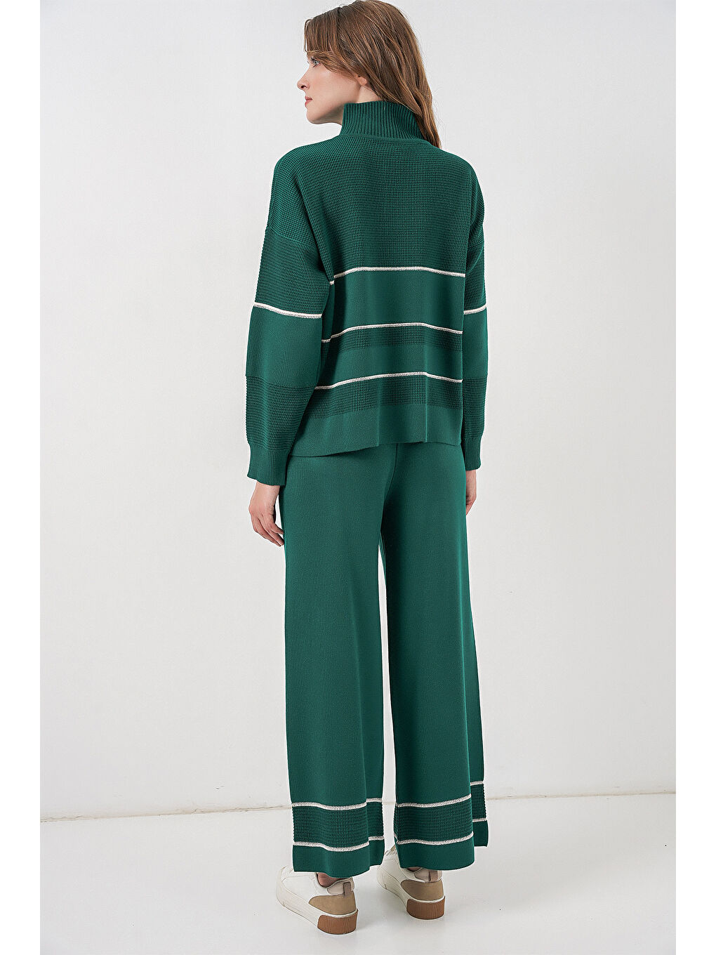 Kadın Çizgili Oversize Triko İkili Takım 15957 - Zümrüt Yeşili-5