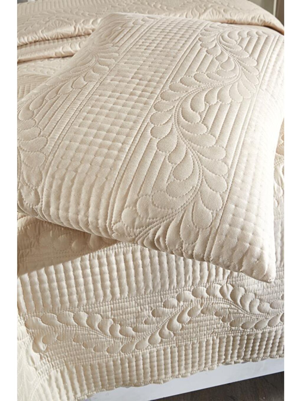 Karışık Ultrasonik Kapitoneli Sena Tek Kişilik Yatak Örtüsü Açık Cappucino-5