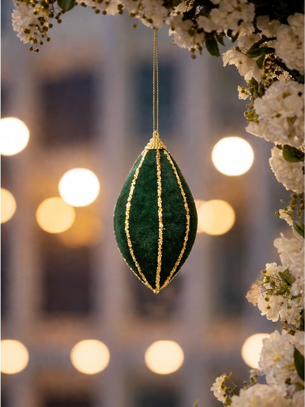 Yeşil Kadife Asmalı Ramazan Dekoru – Altın Sim Detaylı 6 cm 3'lü