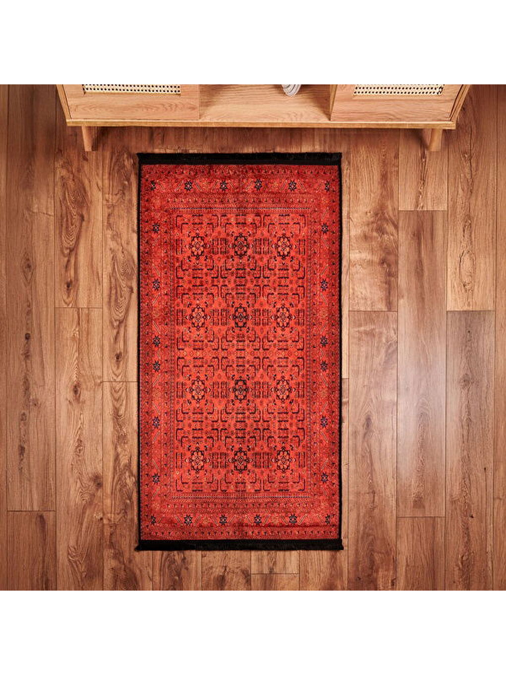 Soft Atlas Afgan Desenli Halı - Kırmızı - 80x150 cm-1