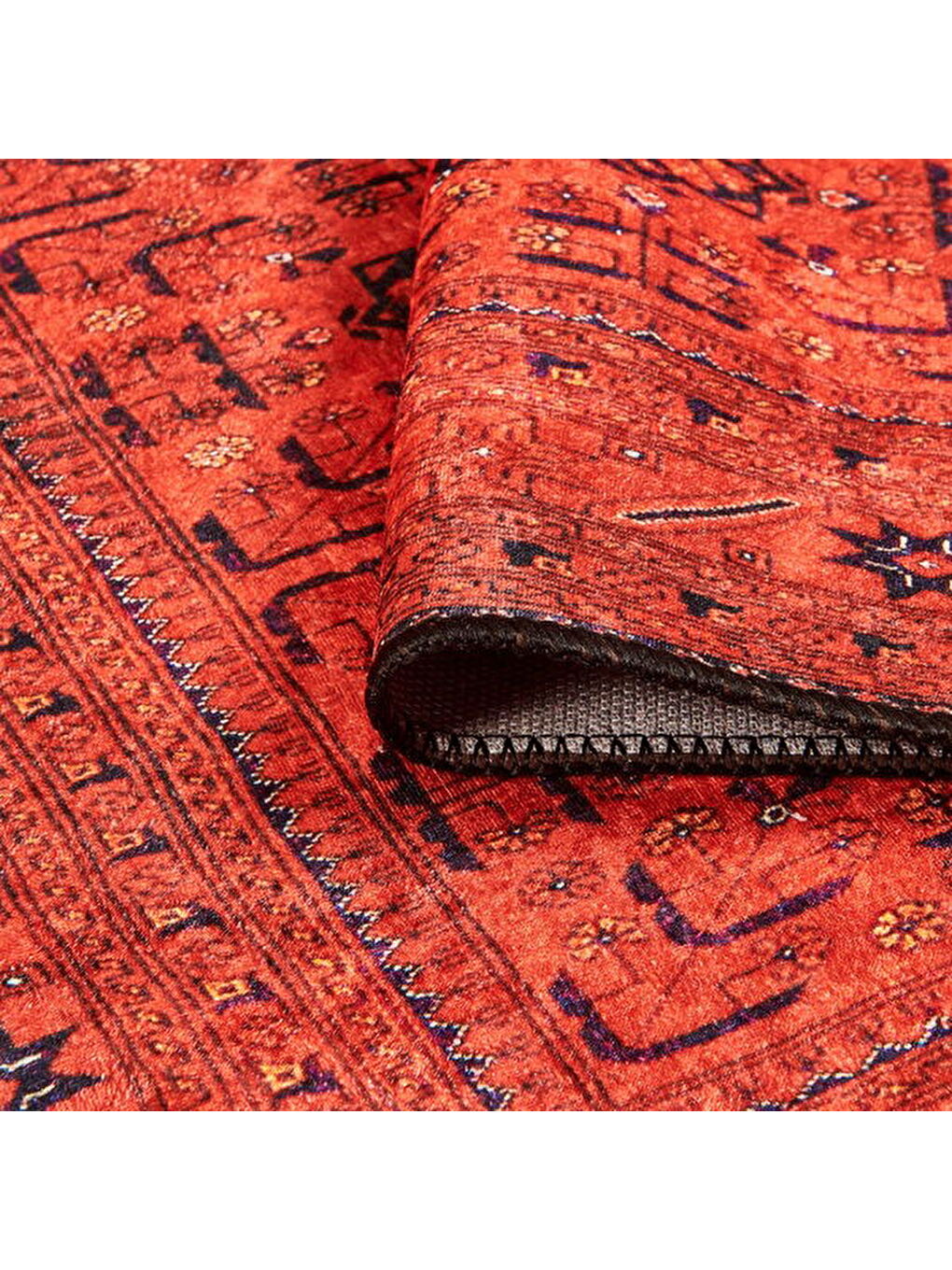 Soft Atlas Afgan Desenli Halı - Kırmızı - 80x150 cm-3
