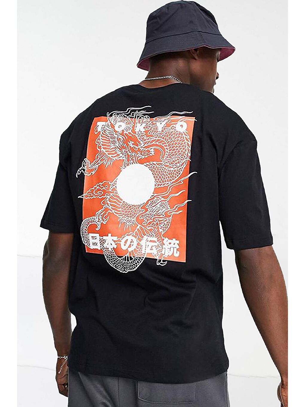 Siyah Unisex  Bisiklet Yaka Tişört-2