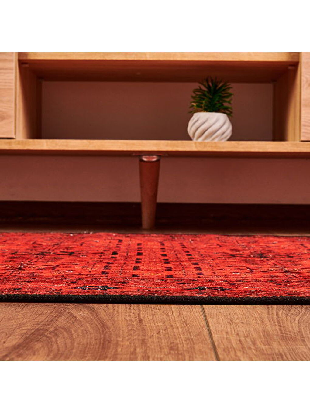 Soft Atlas Afgan Desenli Halı - Kırmızı - 80x150 cm-4