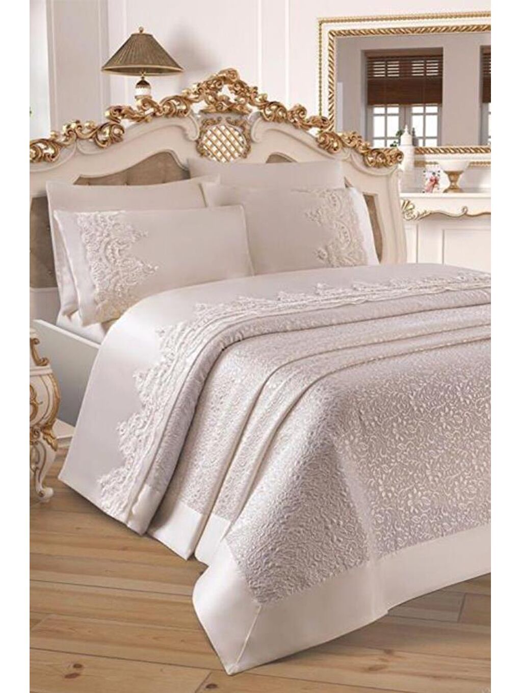 Karışık Çeyizdiyarı Fransız Güpürlü Diana Gelin Seti 7 Parça Krem-1