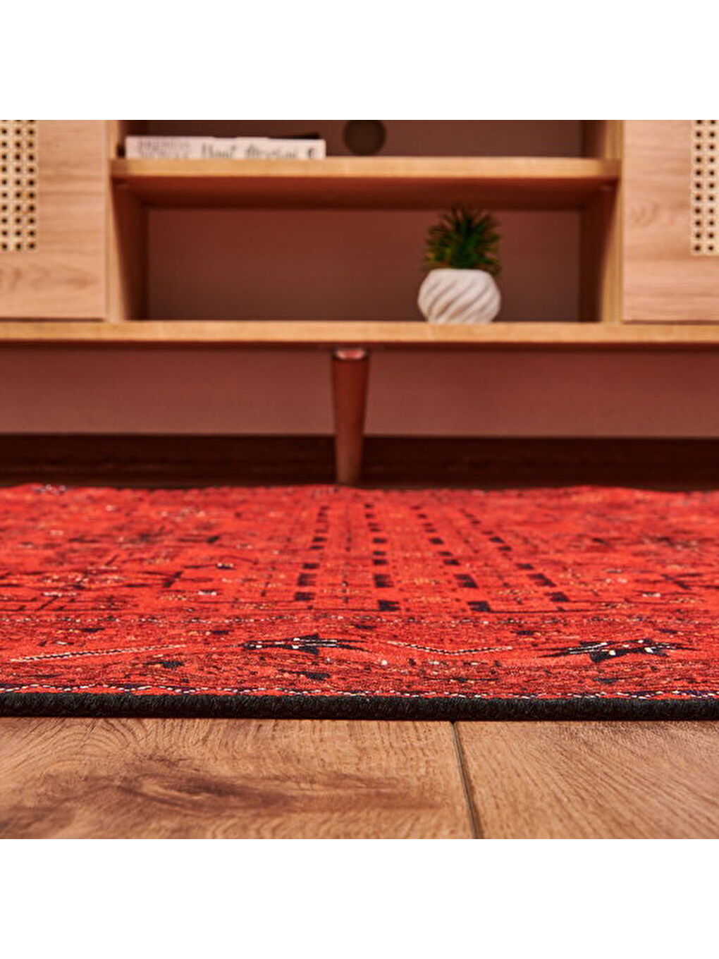 Soft Atlas Afgan Desenli Halı - Kırmızı - 120x180 cm-2