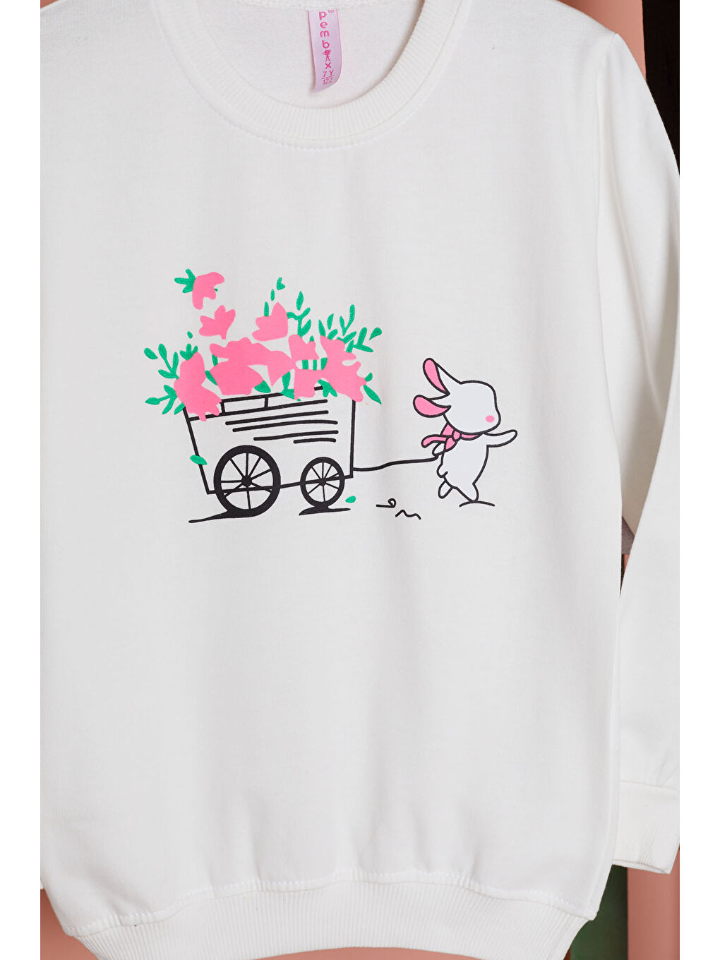 Pembe Life Kids Club Ekru Çiçekli Tavşan Baskılı Kız Çocuk Sweatshirt 17275 - 2