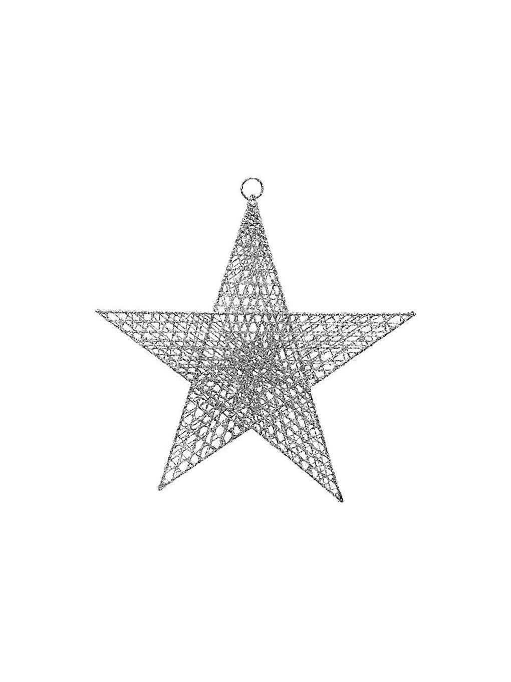 Gri Ramazan Temalı Gümüş Tel Yıldız Duvar & Kapı Süsü 30 cm-1