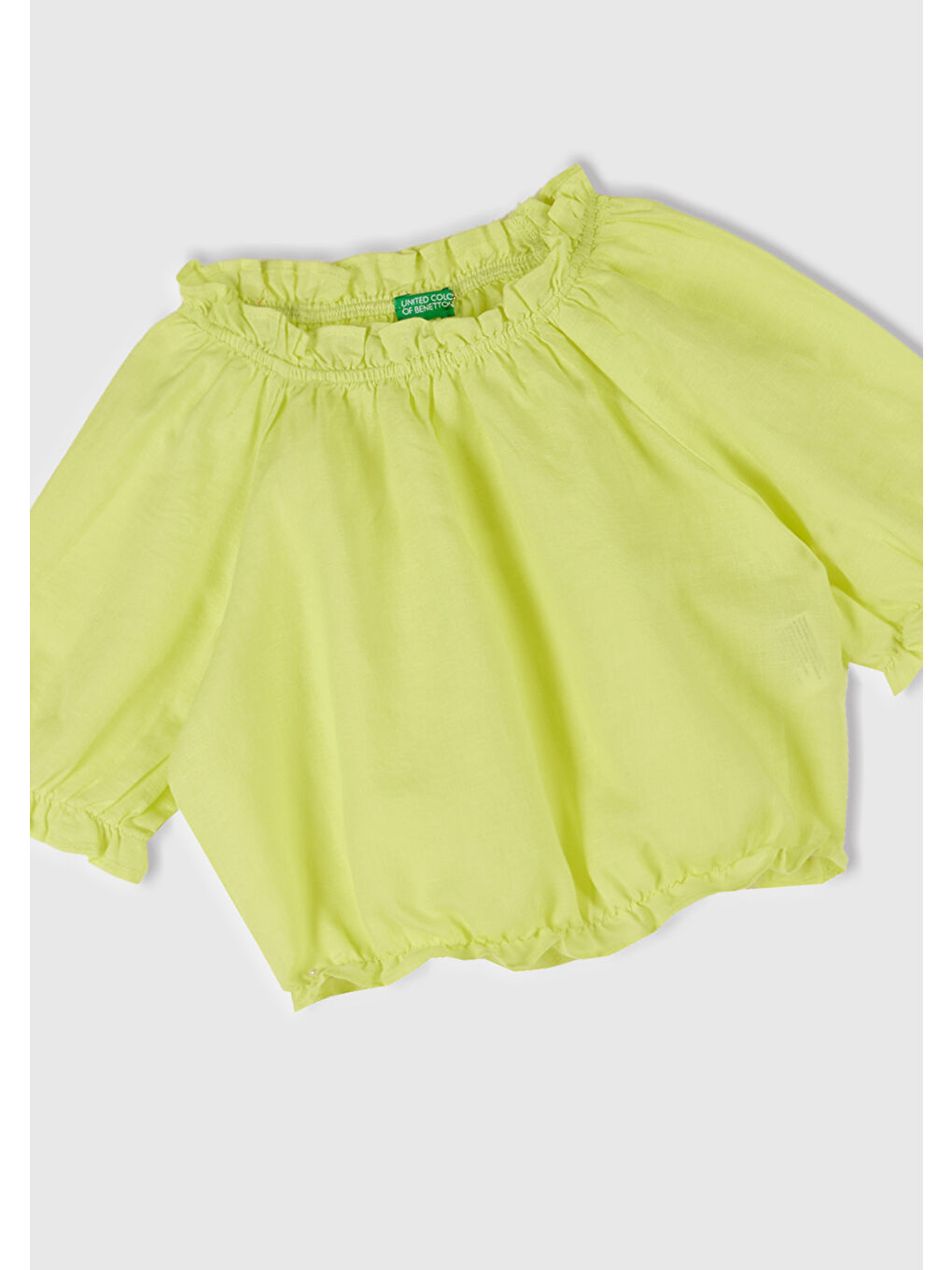 Kız Çocuk Sarı Keten Karışımlı Büzgü Dikişli Kısa Kollu Bluz-1