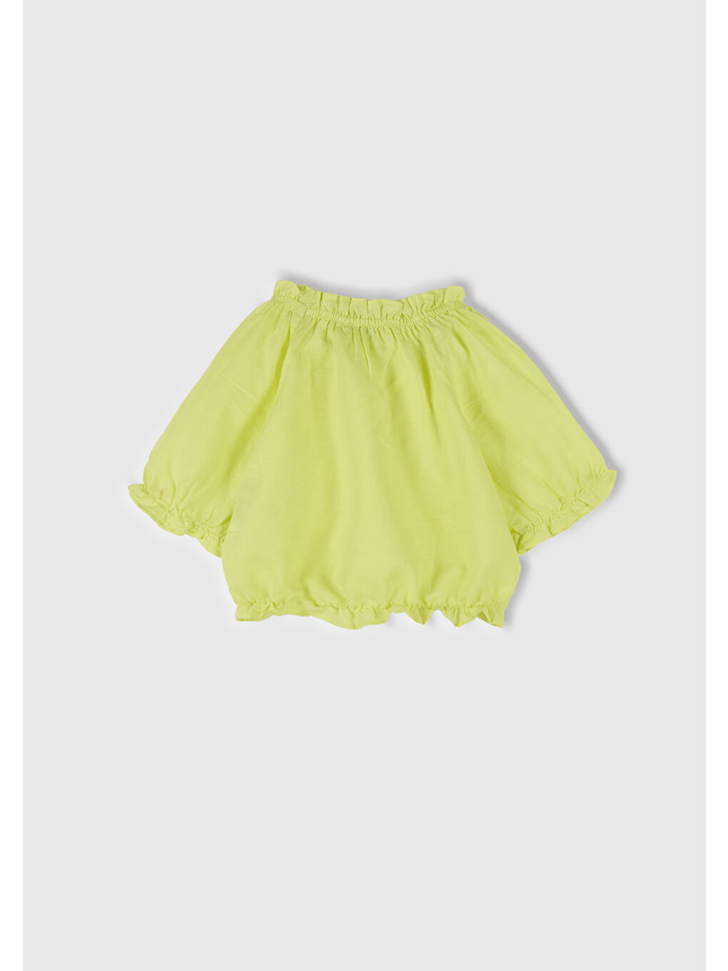 Kız Çocuk Sarı Keten Karışımlı Büzgü Dikişli Kısa Kollu Bluz-2