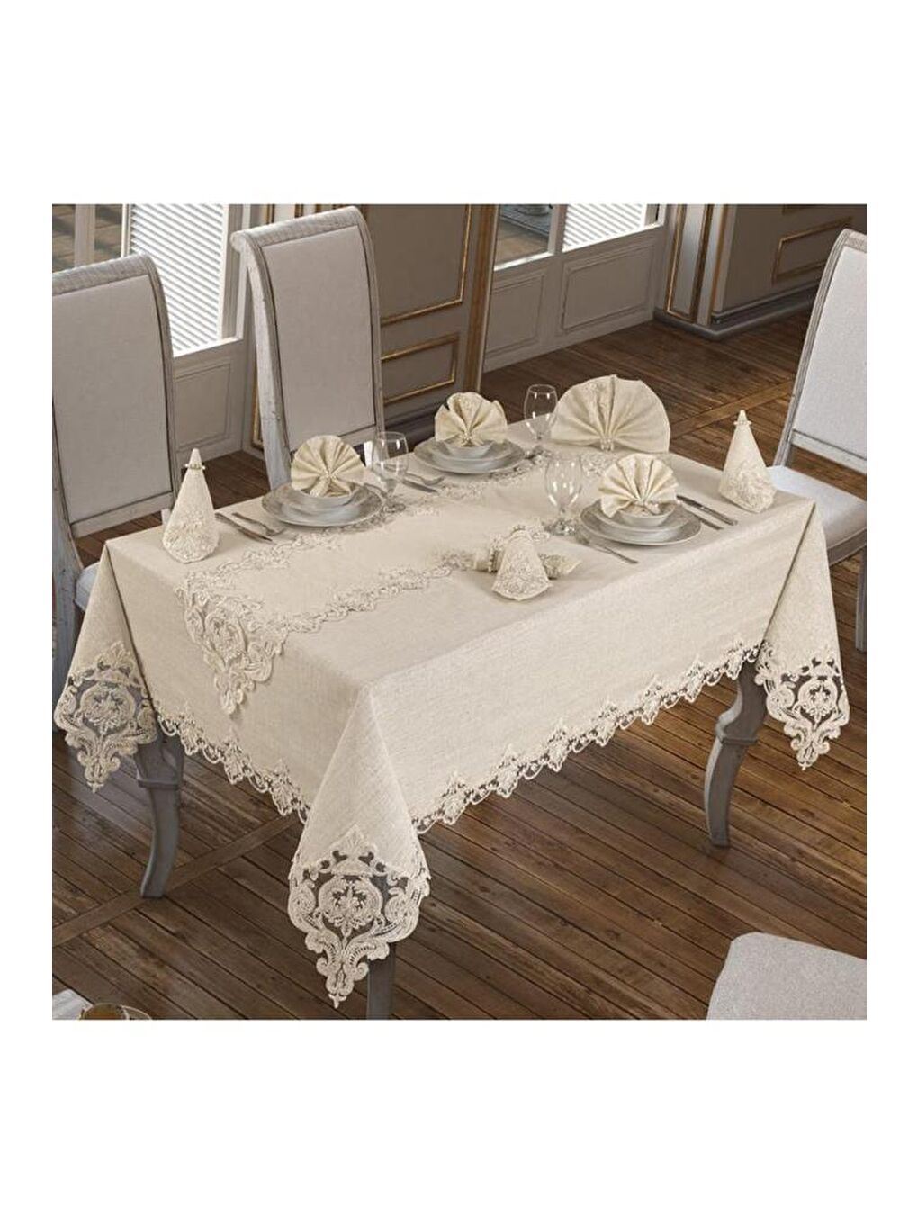 Karışık Miray Masa Örtüsü 26 Parça Krem-2
