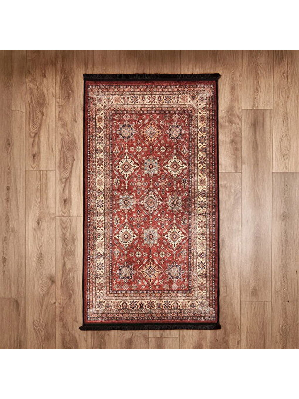 Soft Line Afgan Desenli Halı - Kırmızı - 80x150 cm