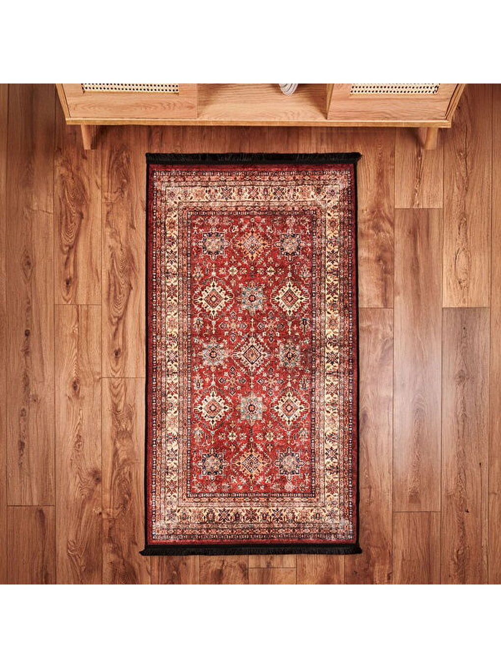 Soft Line Afgan Desenli Halı - Kırmızı - 80x150 cm-1