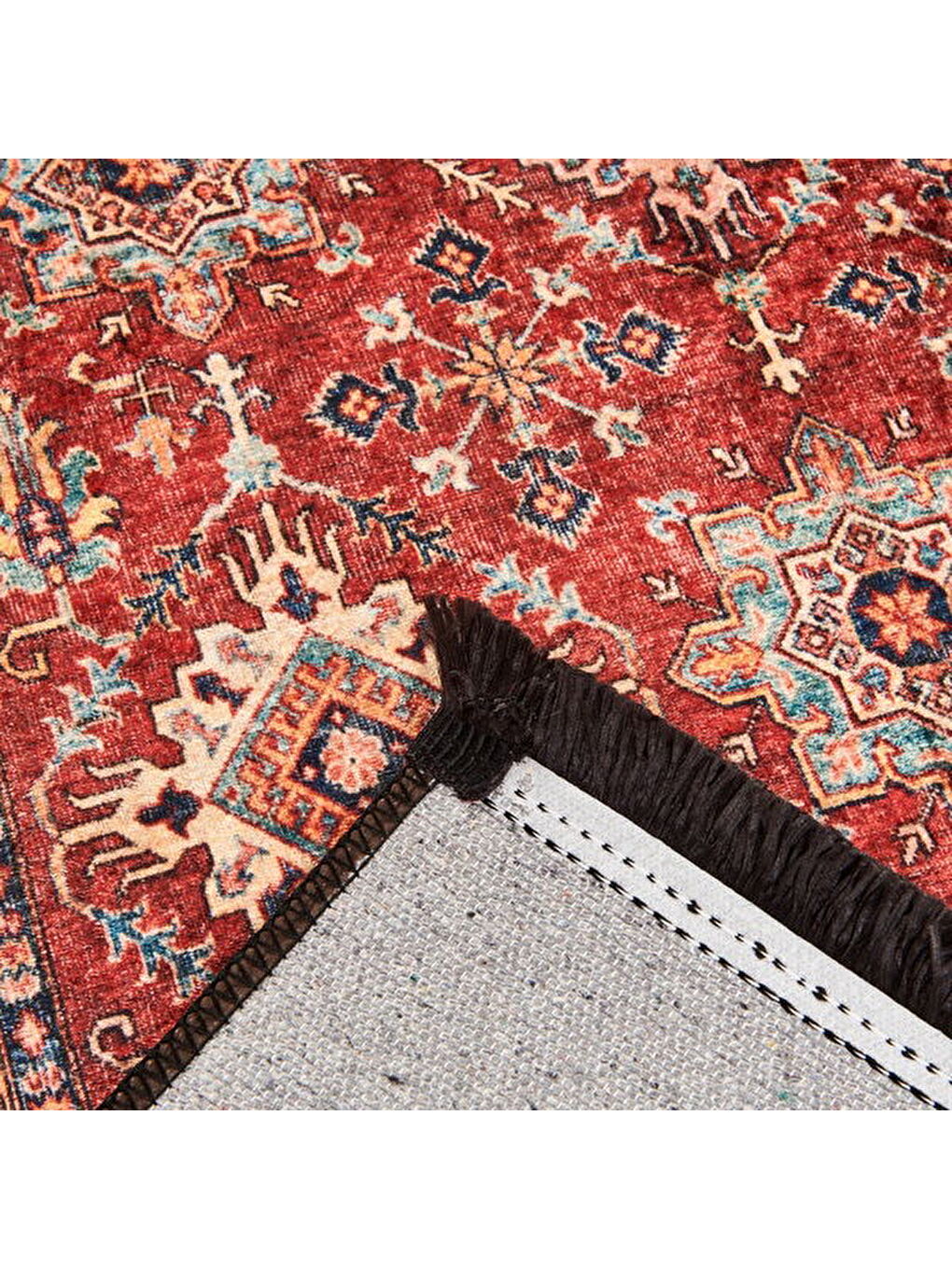 Soft Line Afgan Desenli Halı - Kırmızı - 80x150 cm-2