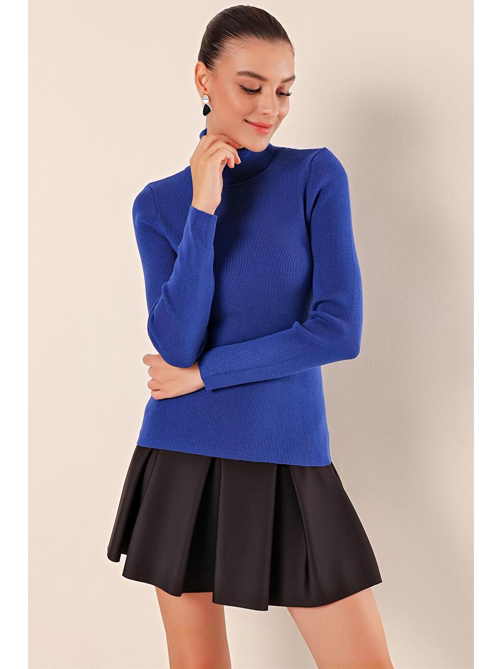 Mavi 15825 Boğazlı Triko Kazak - Saks-4