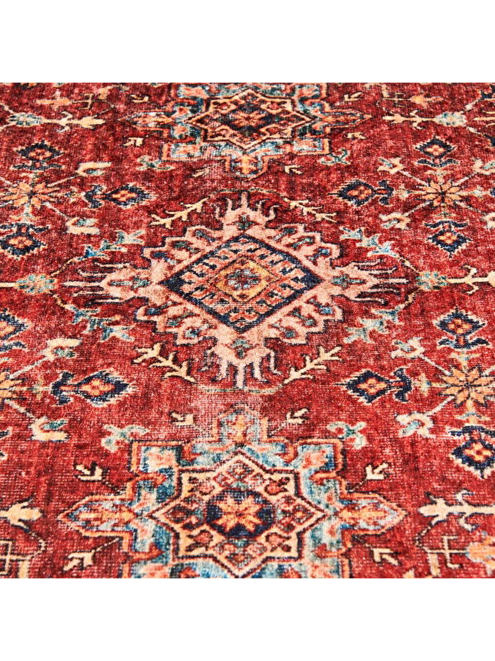 Soft Line Afgan Desenli Halı - Kırmızı - 80x150 cm-4