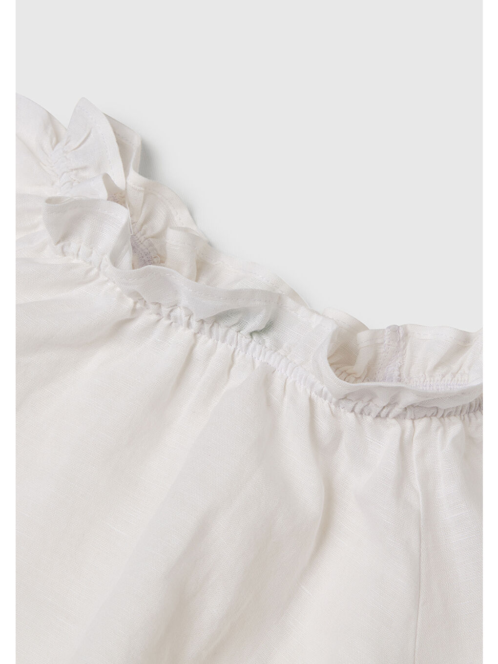 Kız Çocuk Beyaz Keten Karışımlı Büzgü Dikişli Kısa Kollu Bluz-2