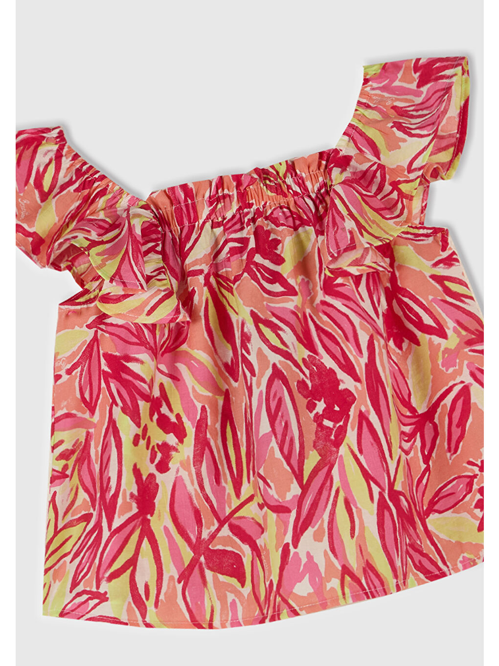 Kız Çocuk Turuncu Viskoz Karışımlı Baskılı Hafif Bol Kesim Omuz Askılı Üst-1