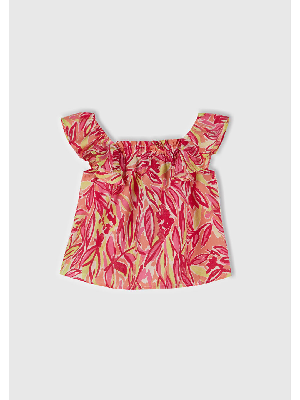 Kız Çocuk Turuncu Viskoz Karışımlı Baskılı Hafif Bol Kesim Omuz Askılı Üst-2