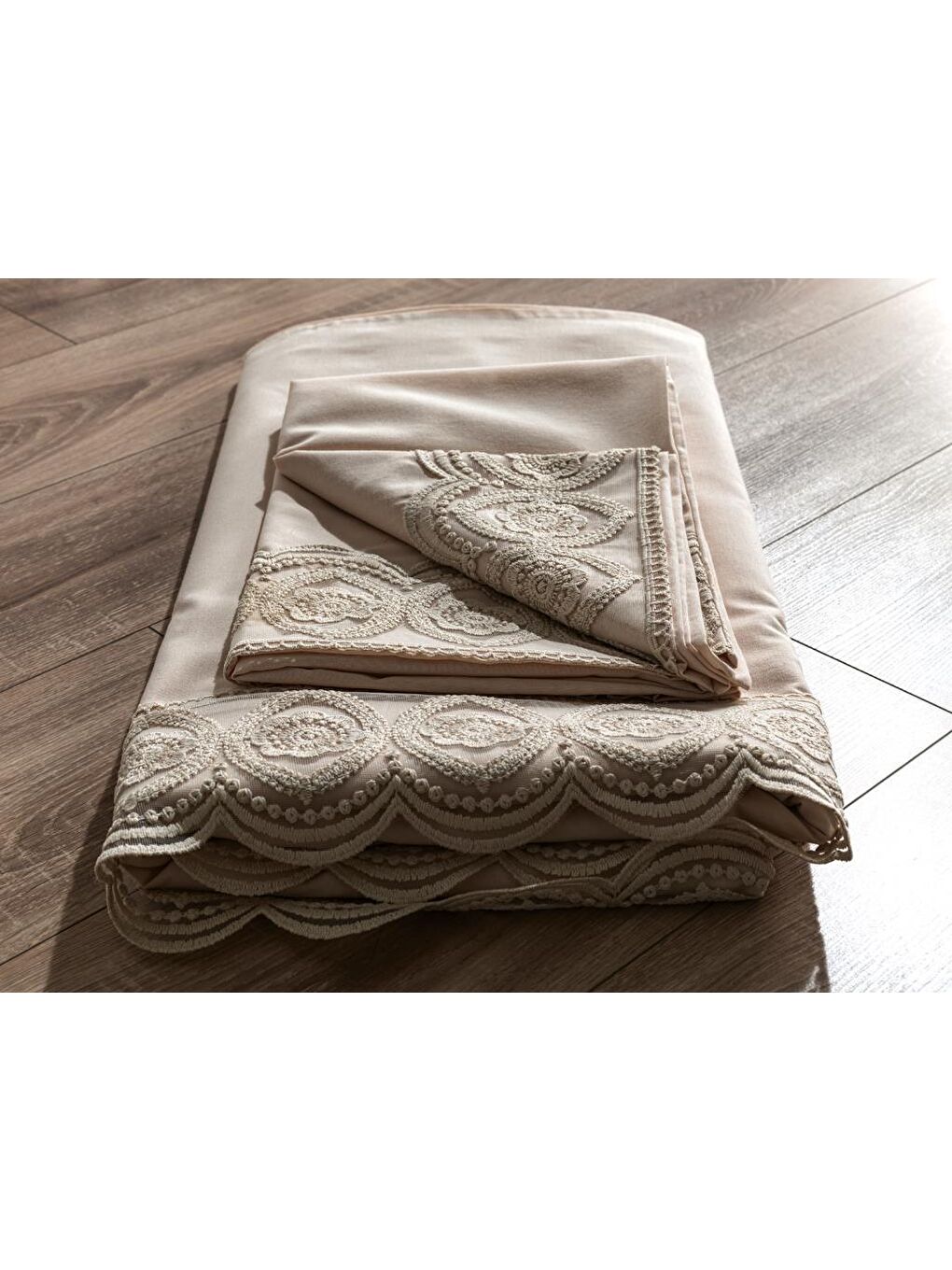 Karışık Fransız Dantelli Ceylin Çeyizlik Nevresim Takımı Cappucino-5
