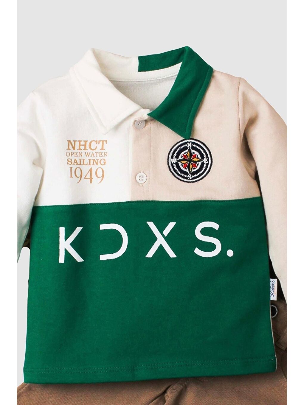 Yeşil Erkek Bebek Pamuklu Polo Takım Pantolon Üst İkili Takım-1