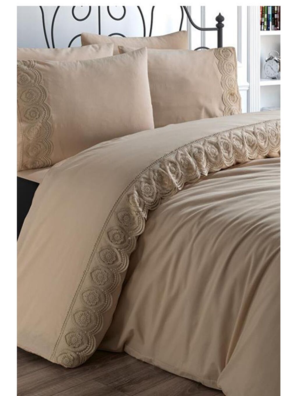 Karışık Fransız Dantelli Ceylin Çeyizlik Nevresim Takımı Cappucino-6