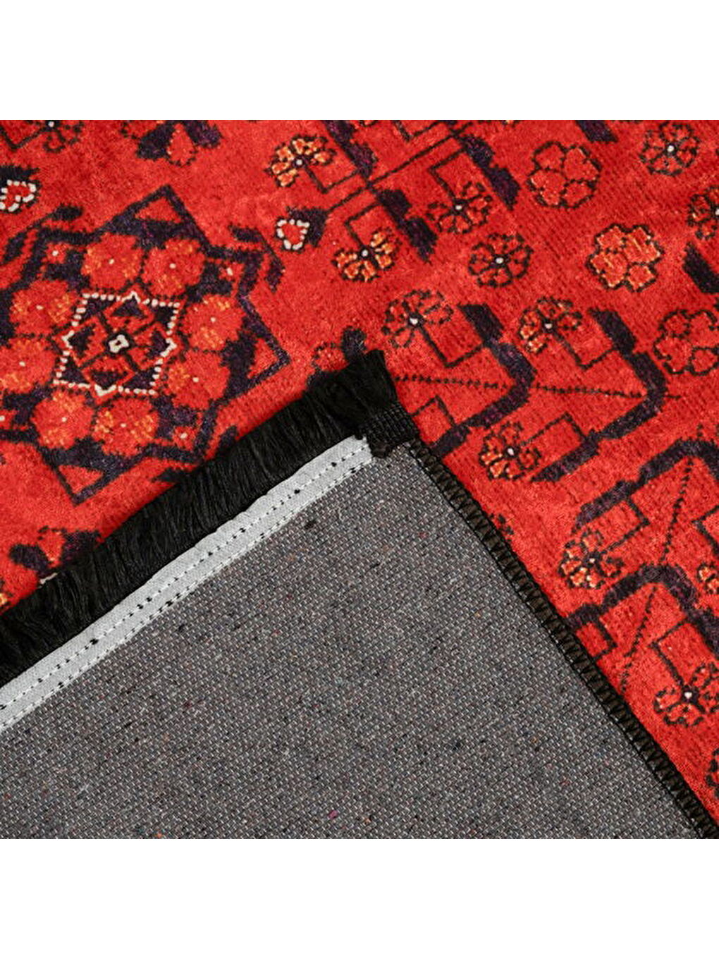 Soft Atlas Afgan Desenli Halı - Kırmızı - 160x230 cm-1