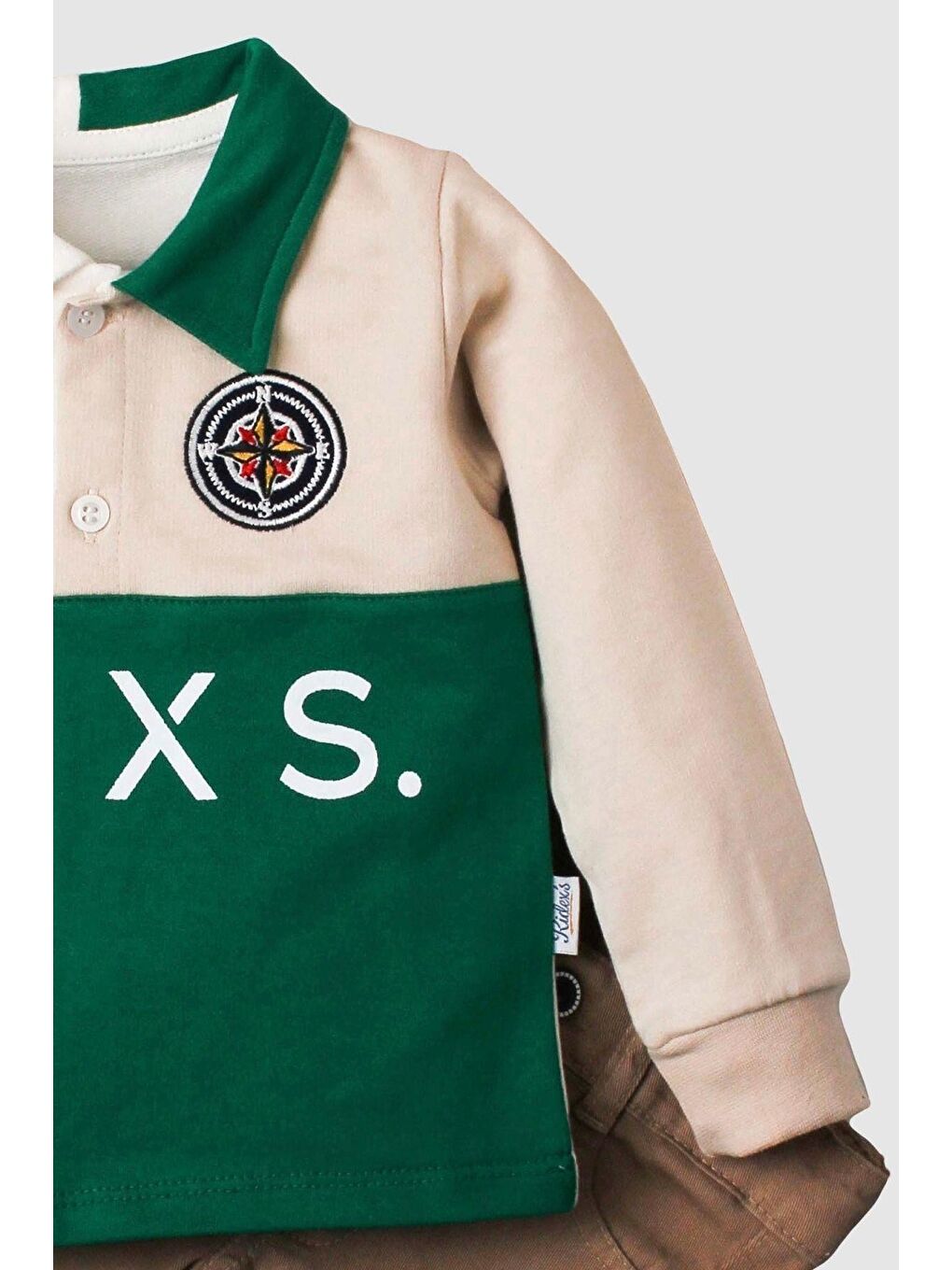 Yeşil Erkek Bebek Pamuklu Polo Takım Pantolon Üst İkili Takım-2