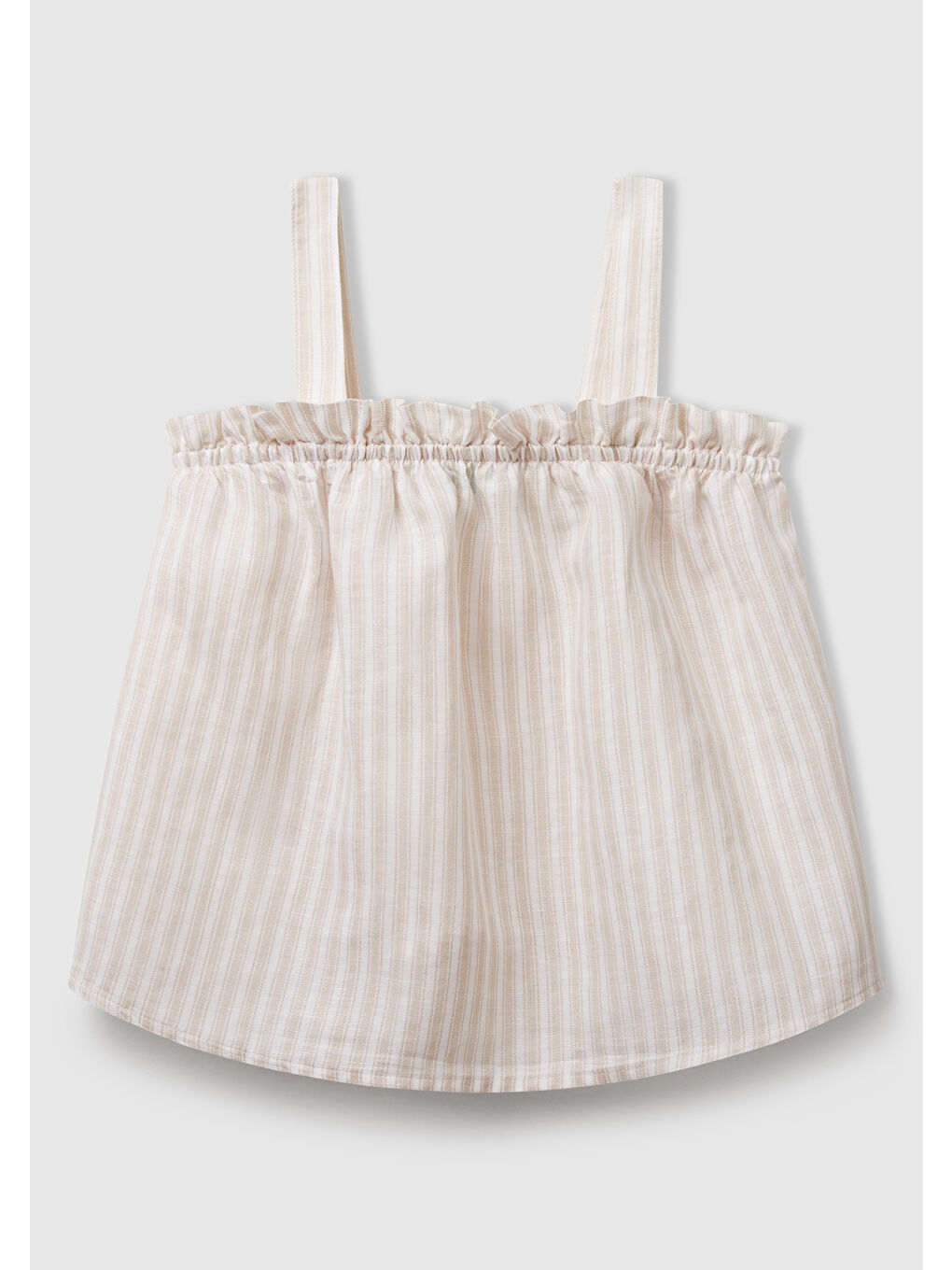 Kız Çocuk Ekru Keten Karışımlı Tamamı Desenli Fırfırlı Askılı Üst