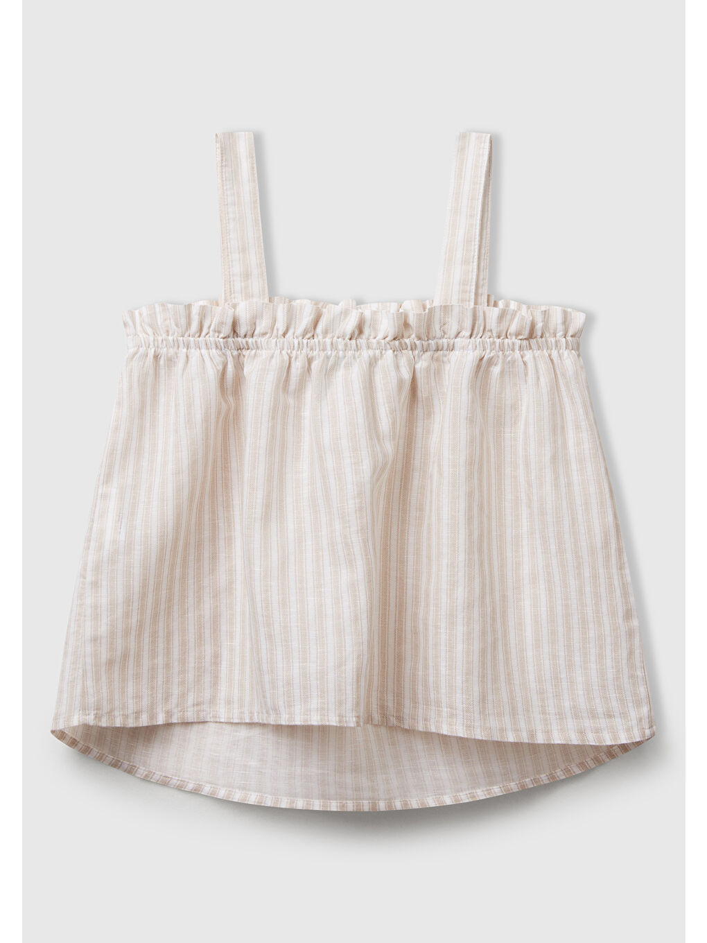 Kız Çocuk Ekru Keten Karışımlı Tamamı Desenli Fırfırlı Askılı Üst-1