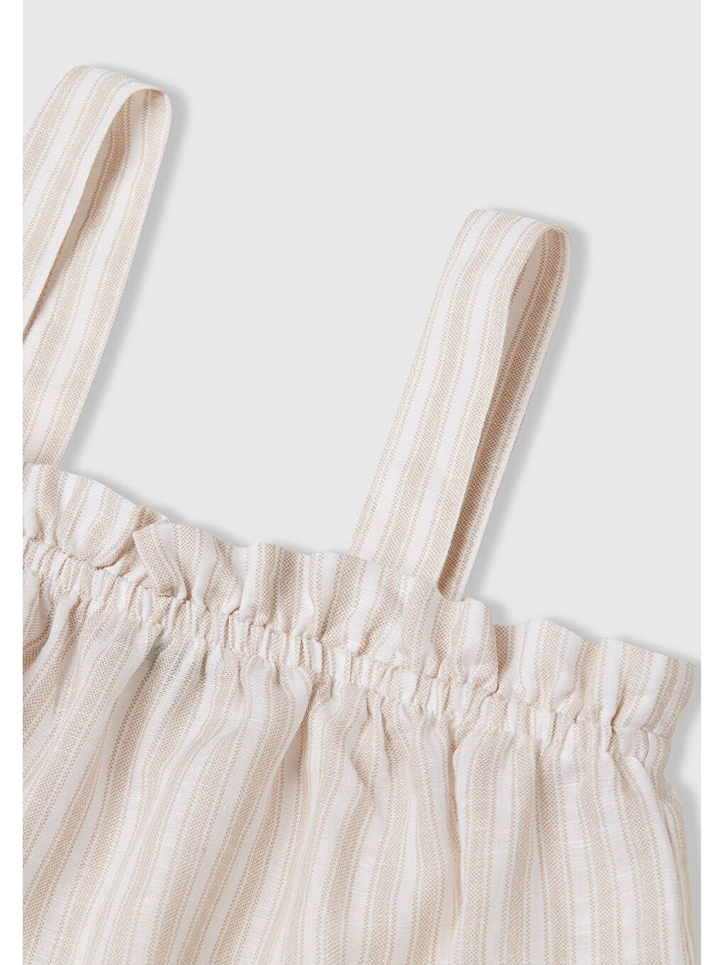 Kız Çocuk Ekru Keten Karışımlı Tamamı Desenli Fırfırlı Askılı Üst-2