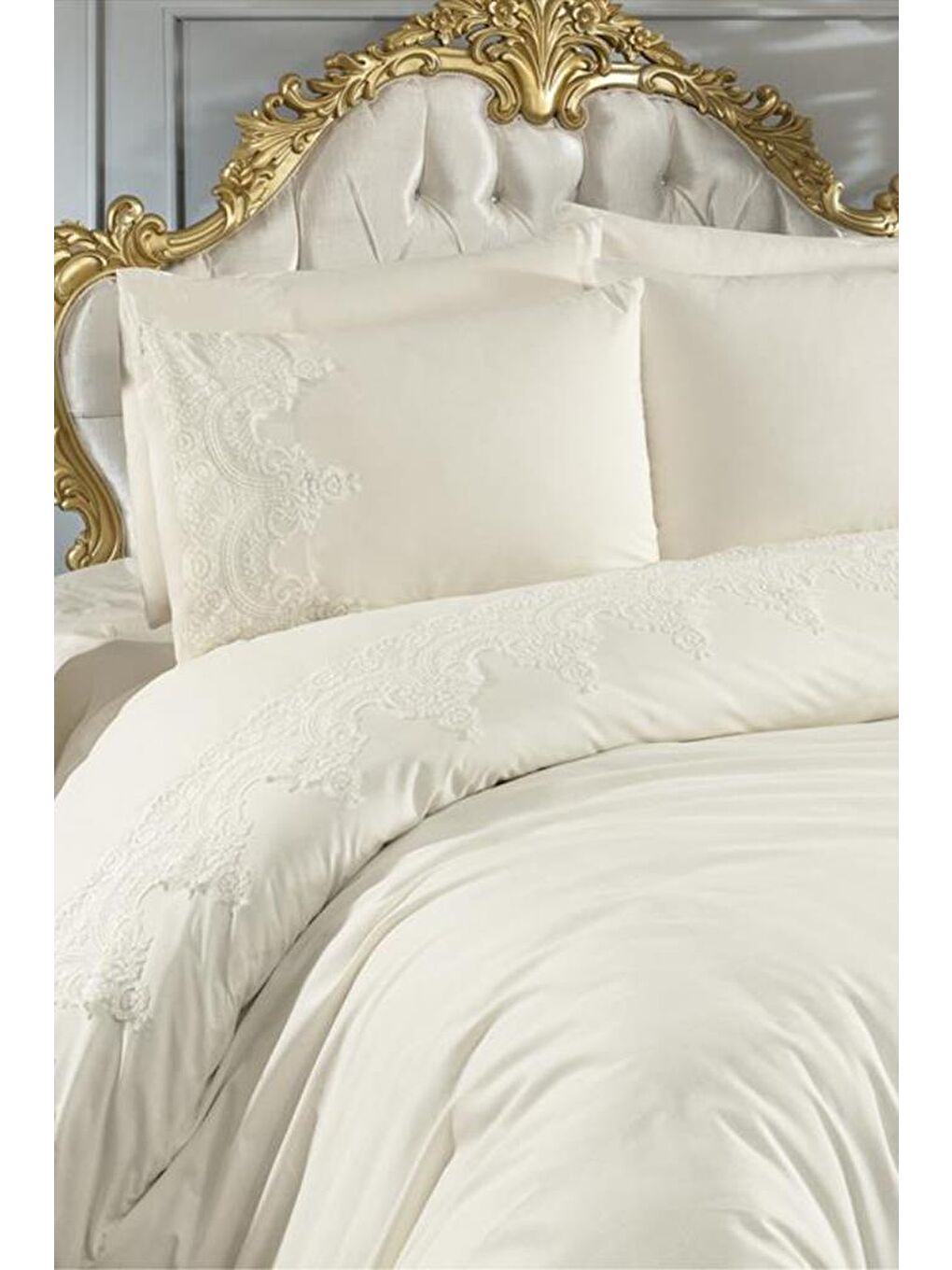 Karışık Fransız Güpürlü Sultans Nevresim Takımı Krem-1