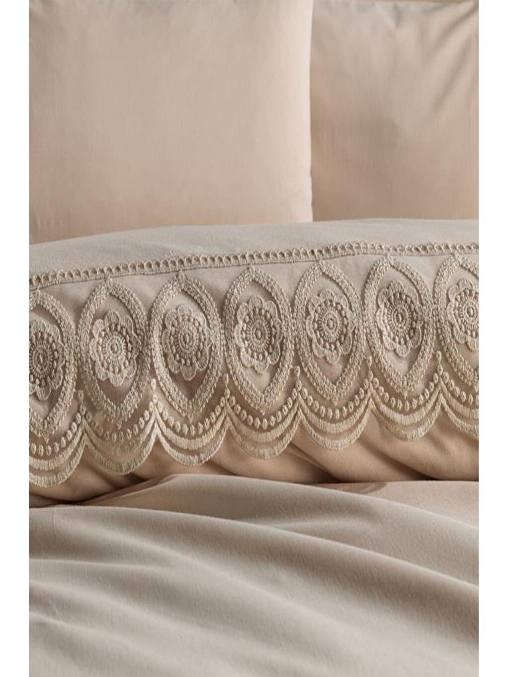 Karışık Fransız Dantelli Ceylin Çeyizlik Nevresim Takımı Cappucino-8