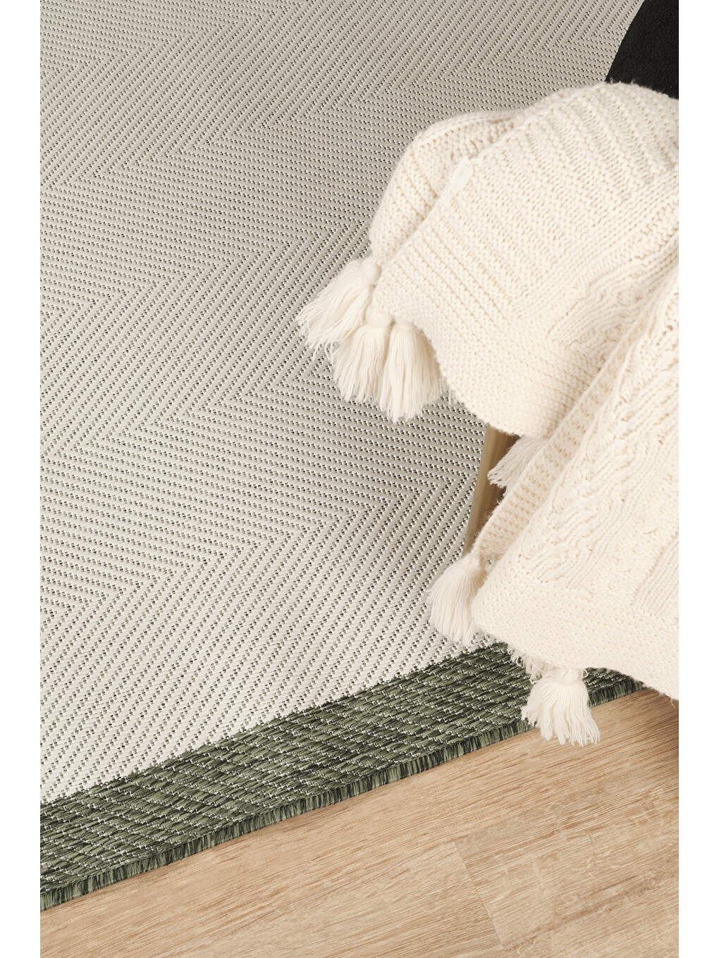 Ekru Sisalux 3090 Krem Yeşil Yuvarlak Sisal Dokuma Jüt Kilim Hav Toz Vermez Mutfak Oda Halısı-120x120-1
